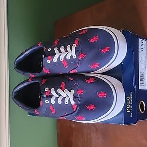 NIB POLO RALPH LAUREN Men's Thorton Allover Pony Sneaker Red / Navy size 11.5